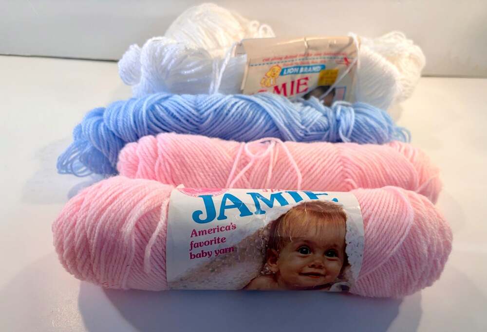 Vintage Lion Brand Jamie 3 Ply Baby Yarn & Pompadour Yarn Lot Pink Blue White